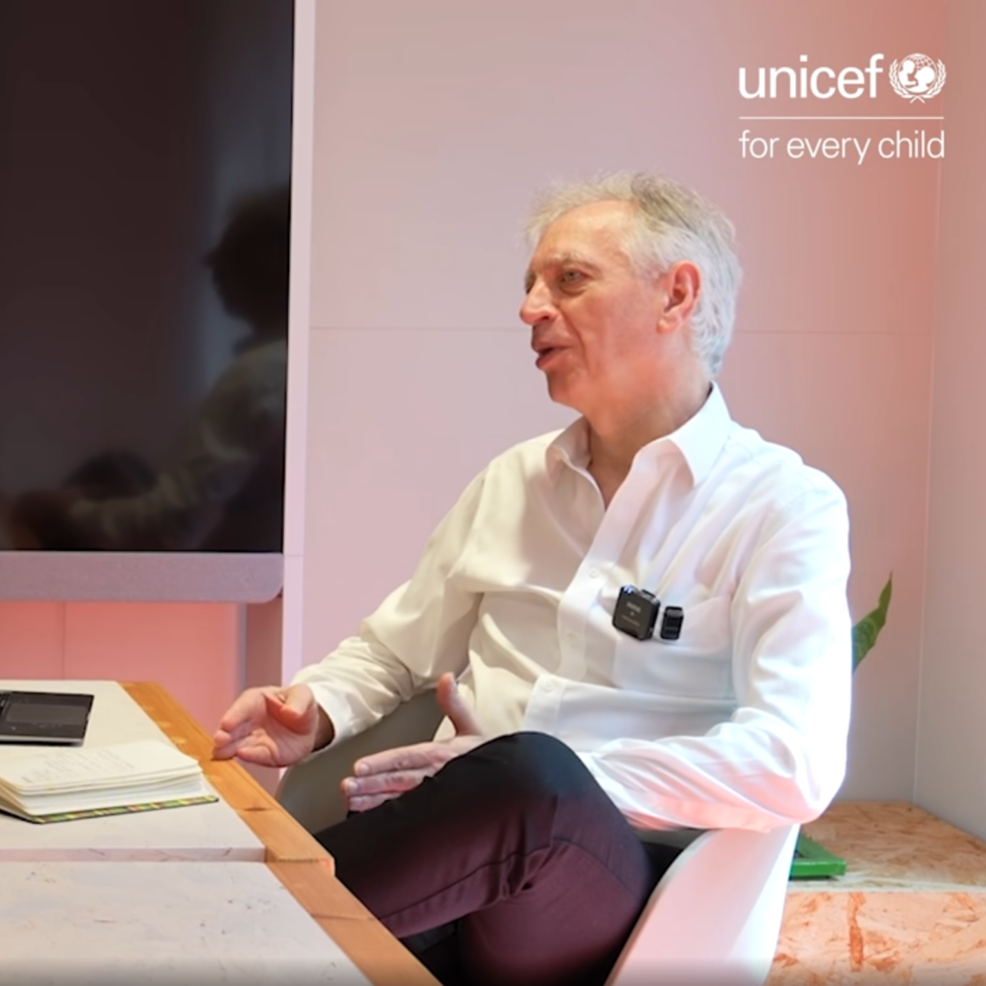 Pascal Van Hentenryck, AI4OPT Director, on set of the UNICEF Digital Inclusion podcast, Connectivity Cast.