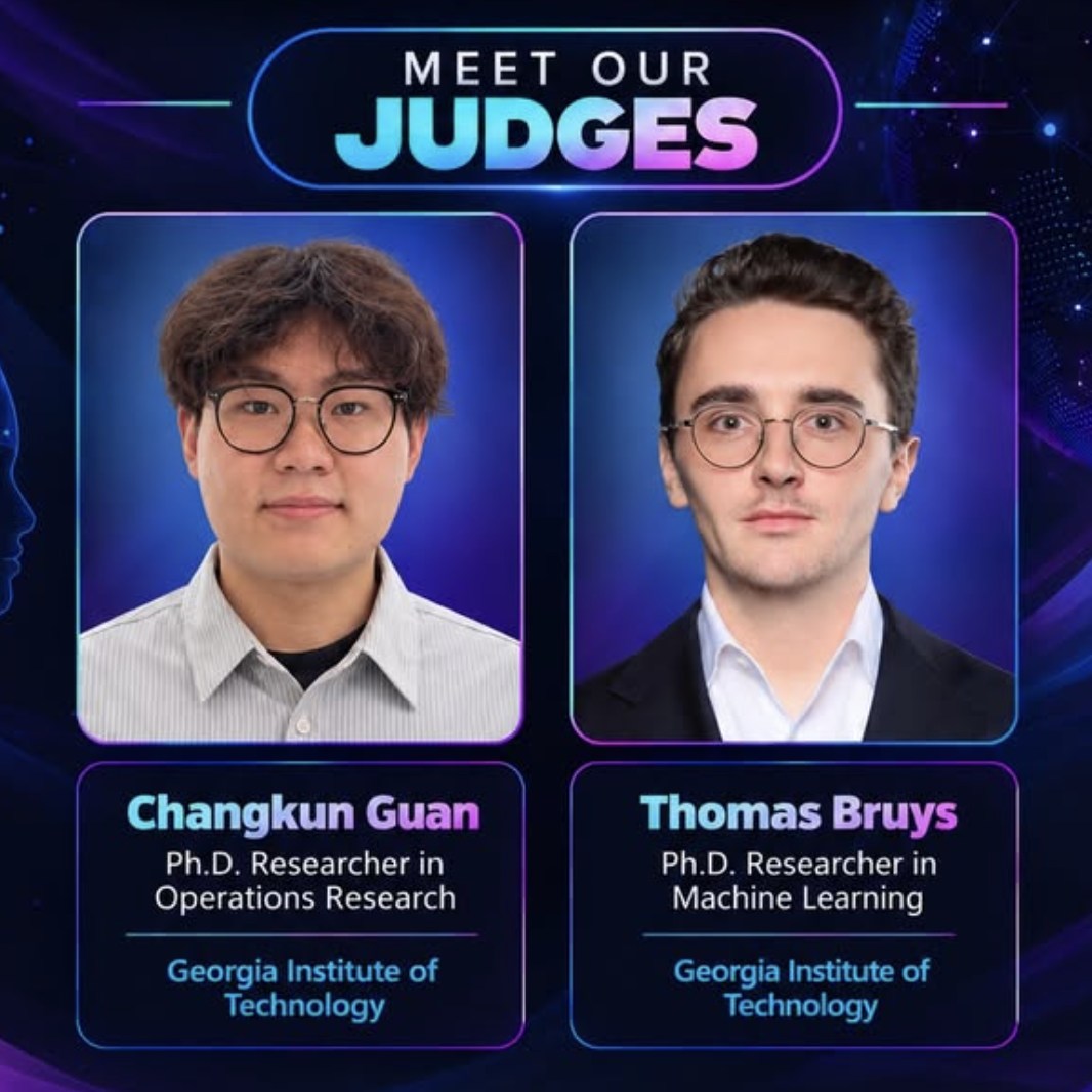 AI4OPT's Chankun Guan and Thomas Bruys serve as judges for the 2026 Datathon Expo 2.0 hosted by HerWILL and the University of Asia Pacific.